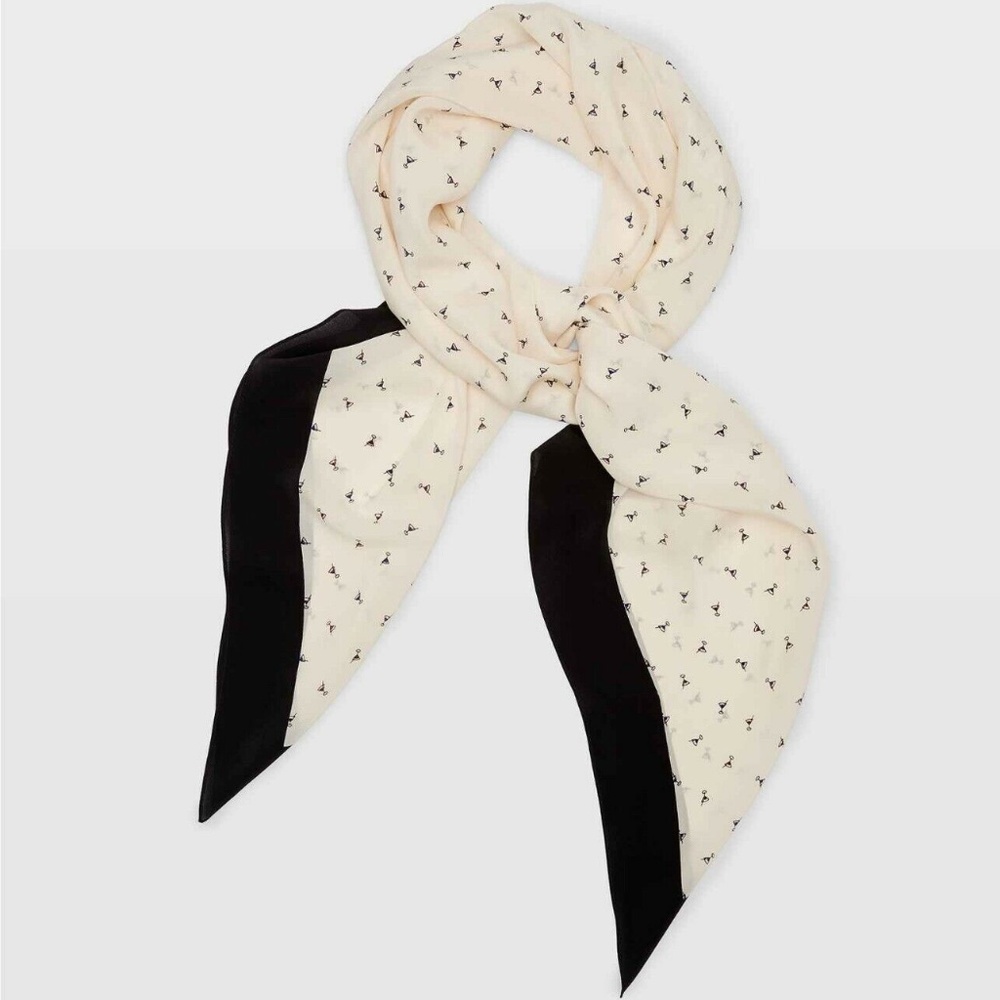 NWOT Club Monaco Square Himanah 100% Silk Scarf Martini glasses Ecru